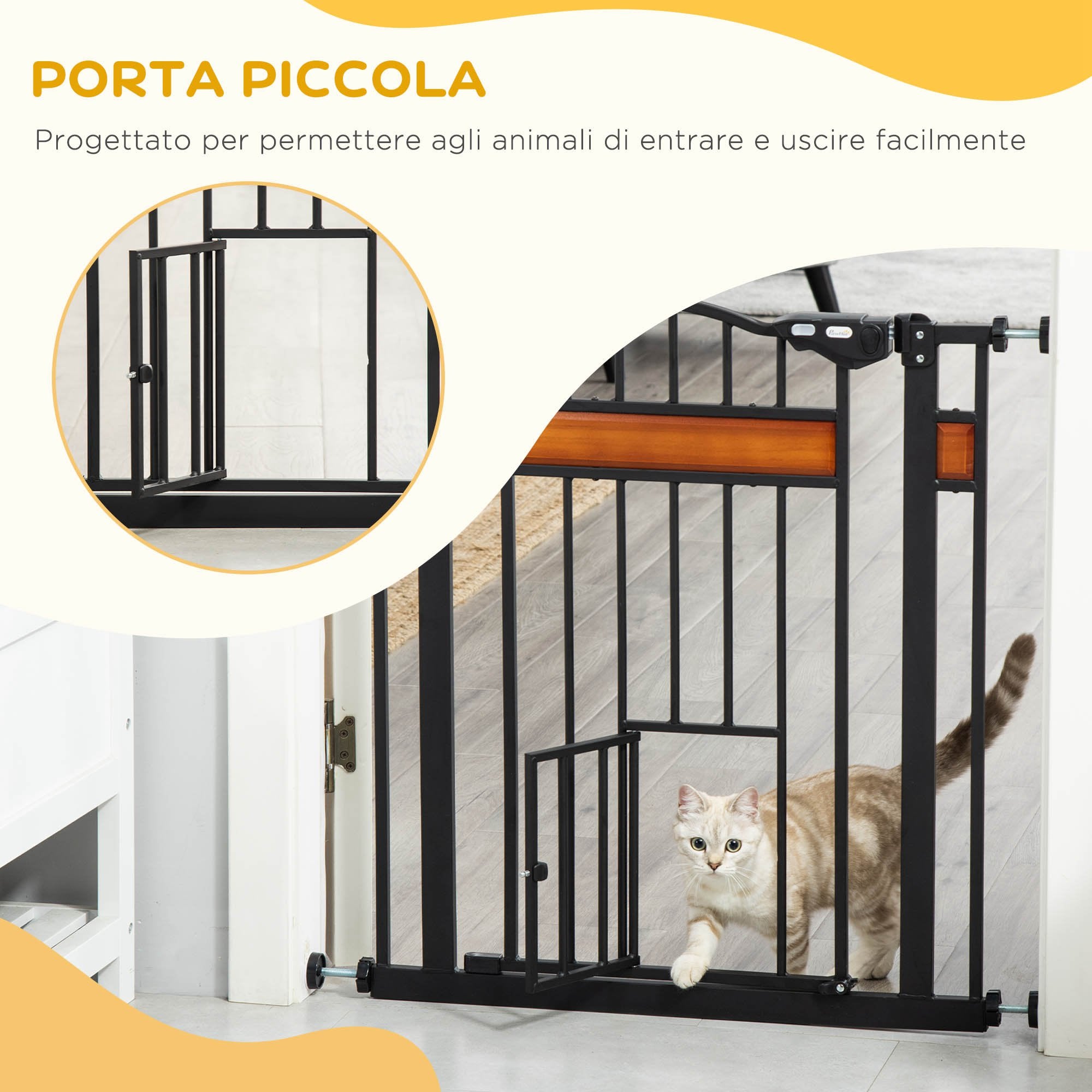 PawHut Cancellino per Cani con Fissaggio a Pressione, Barriera Estensibile da 74-80cm con Chiusura Automatica, Nero - 7
