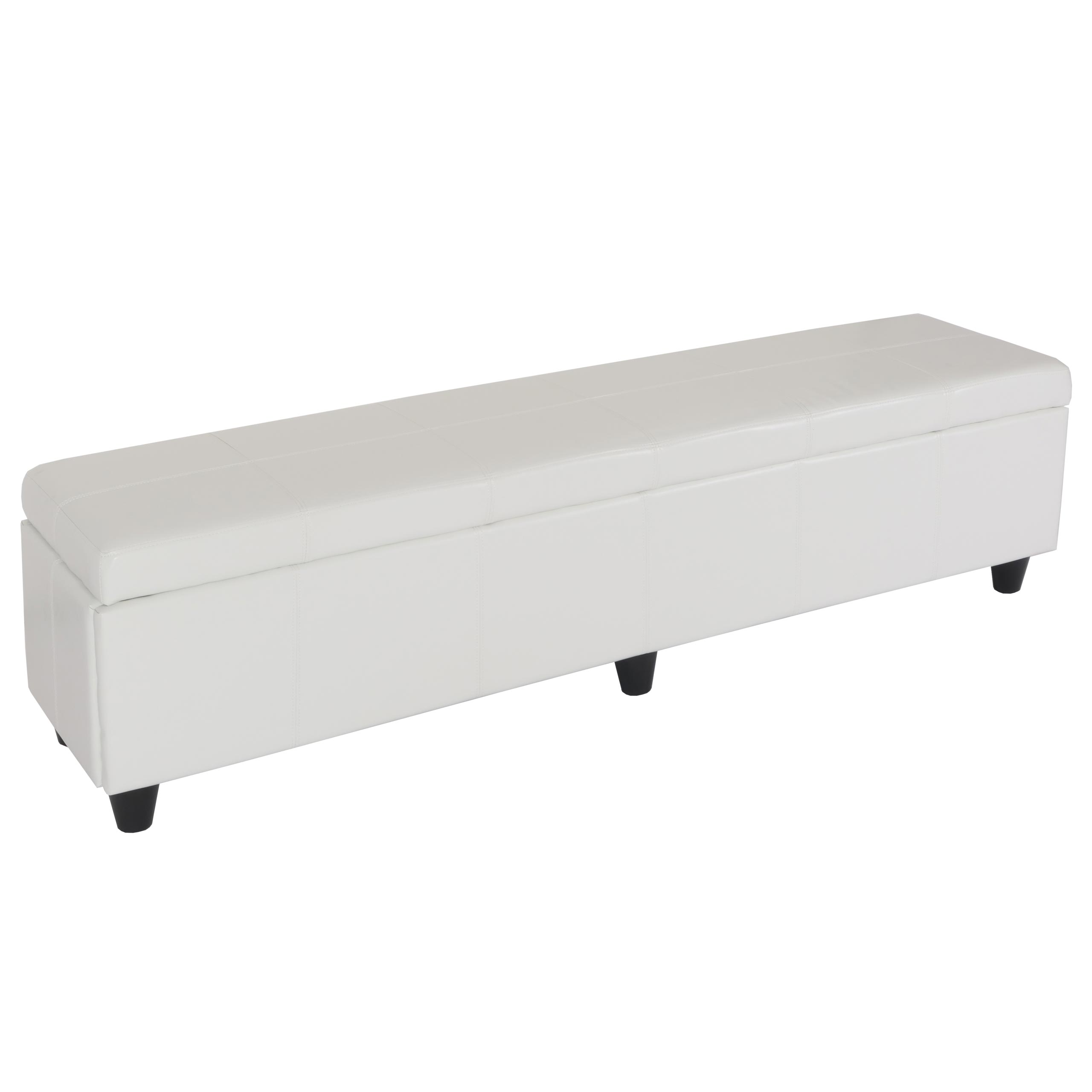 Ławka ze schowkiem Kriens XXL, skóra + imitacja skóry, 180x45x45cm ~ biały