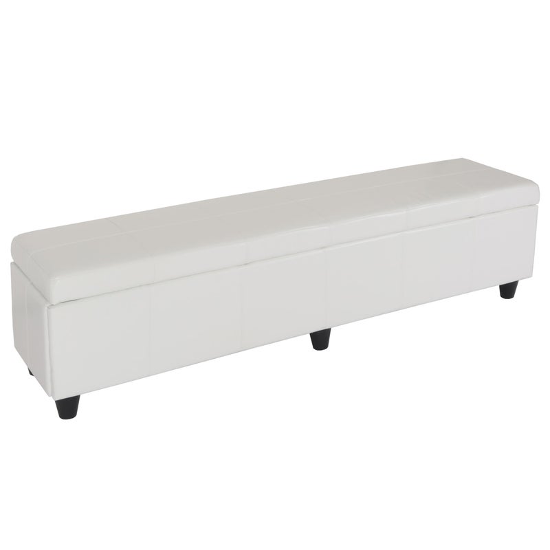 Ławka ze schowkiem Kriens XXL, skóra + imitacja skóry, 180x45x45cm ~ biały