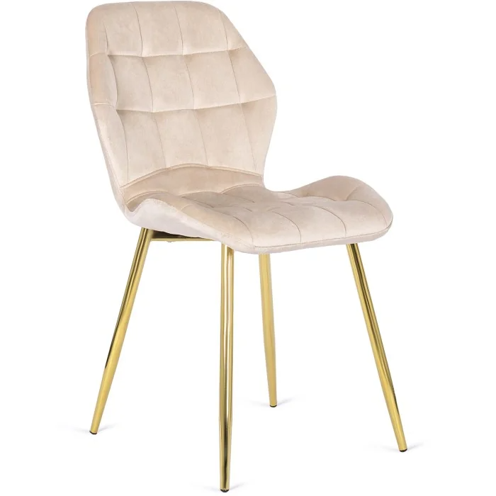 Krzesło Do Salonu Jadalni Ze Złotymi Nogami Welurowe Velvet Kremowe LUCKY