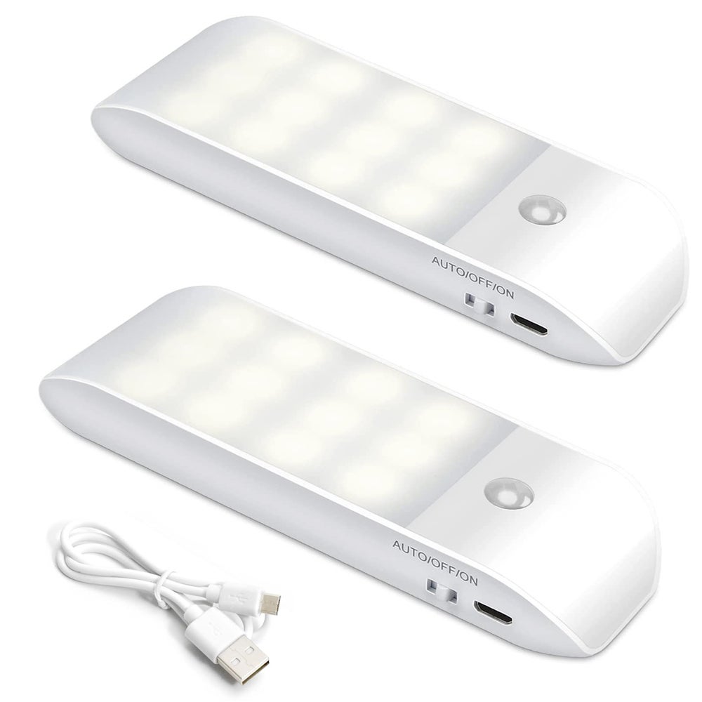 Lampka nocna LED ładowalna, [2 sztuki] Automatyczna lampka LED z czujnikiem ruchu do szafy, sypialni, korytarza, garderoby, schodów [12 LED] [3 tryby]