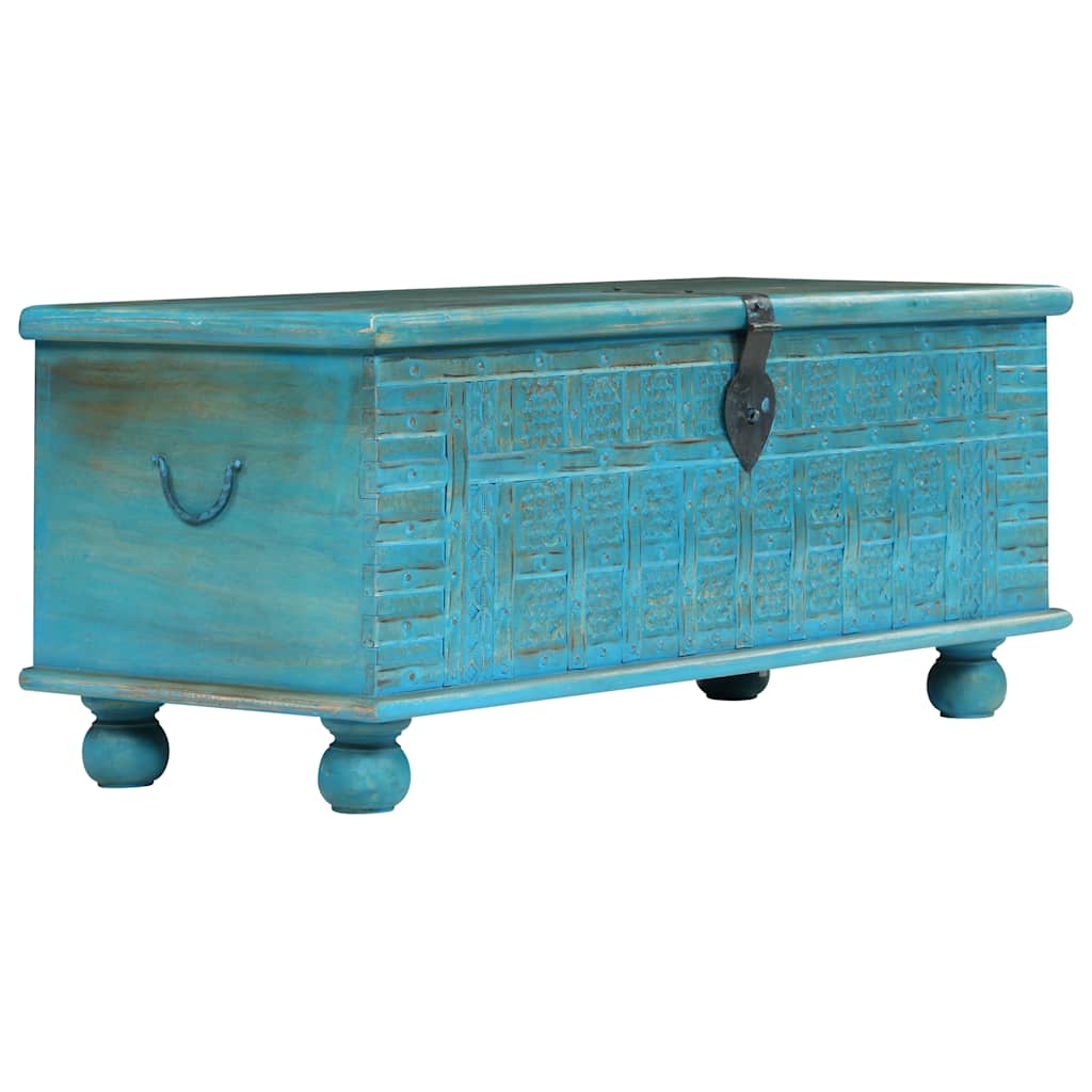 Vidaxl Baúl De Almacenamiento Madera Maciza Mango 100X40x41 Cm Unico / Azul , Leroy Merlin