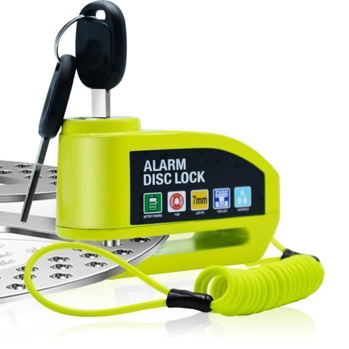 Antivol Moto Bloque Disque , 110dB Alarme Antivol Scooter Bloc Disque pour Moto/Trotinette/Vélo, 1.2m Câble Rappel + 2 Clés - 6