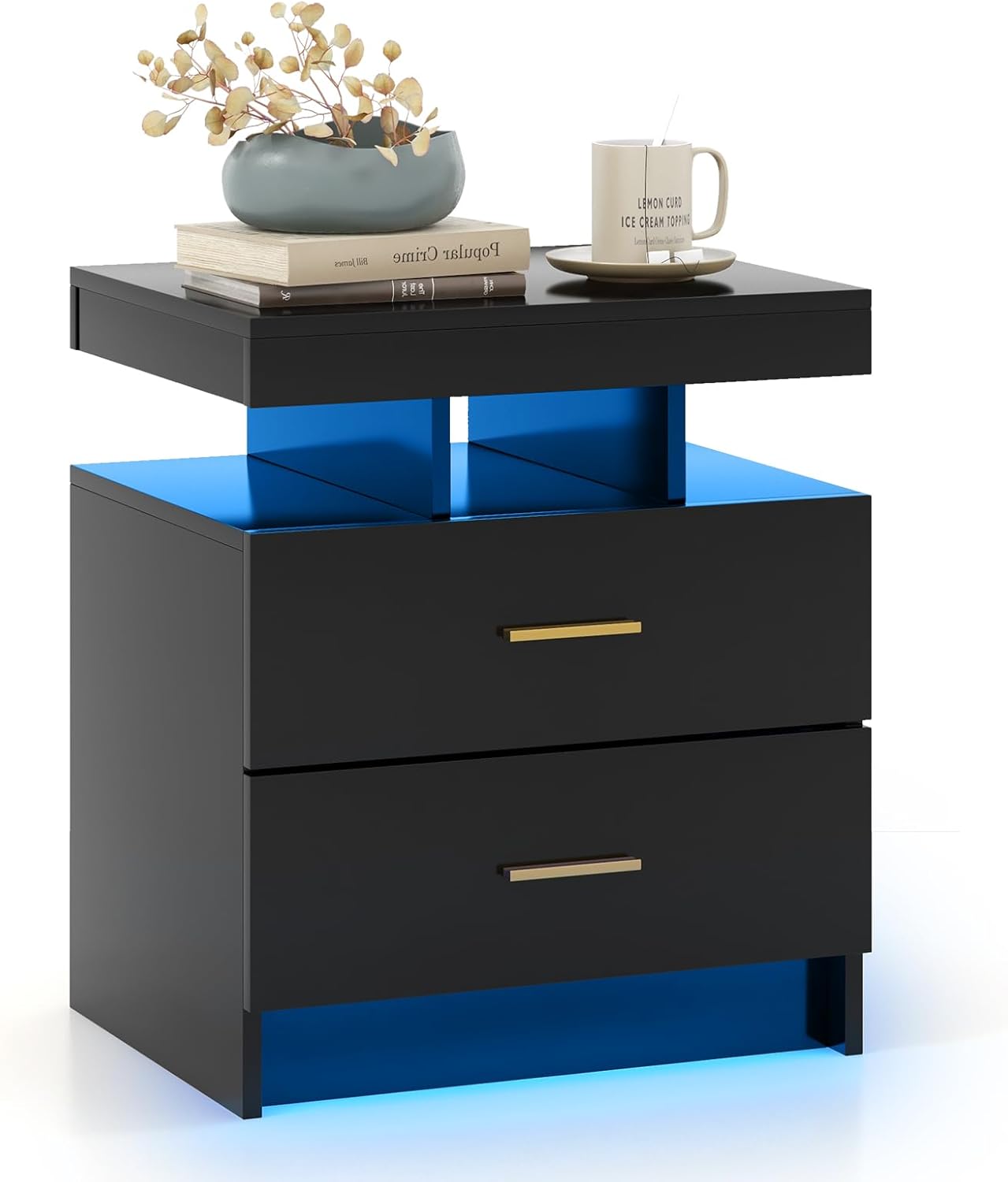 Lot De 2 Tables De Chevet En Bois Noir – Yaheetech, 2 Tiroirs, Chambre Adulte