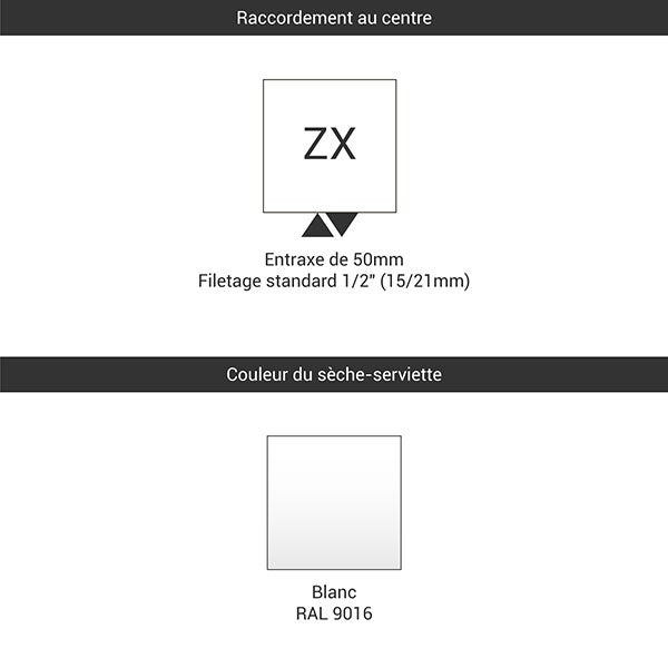 Sèche-serviette eau chaude blanc de 840mm de haut et 500mm de large - 306 Watt - SIM840/500ZXB - 3
