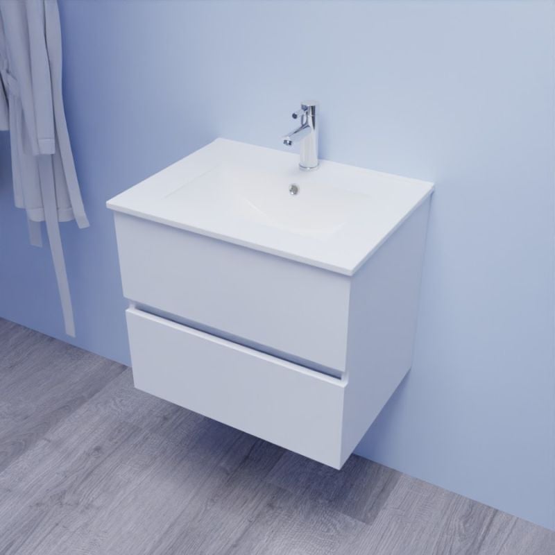Meuble salle de bain suspendu 60 cm ROSALY | coloris : | plan vasque : Céramique - 3