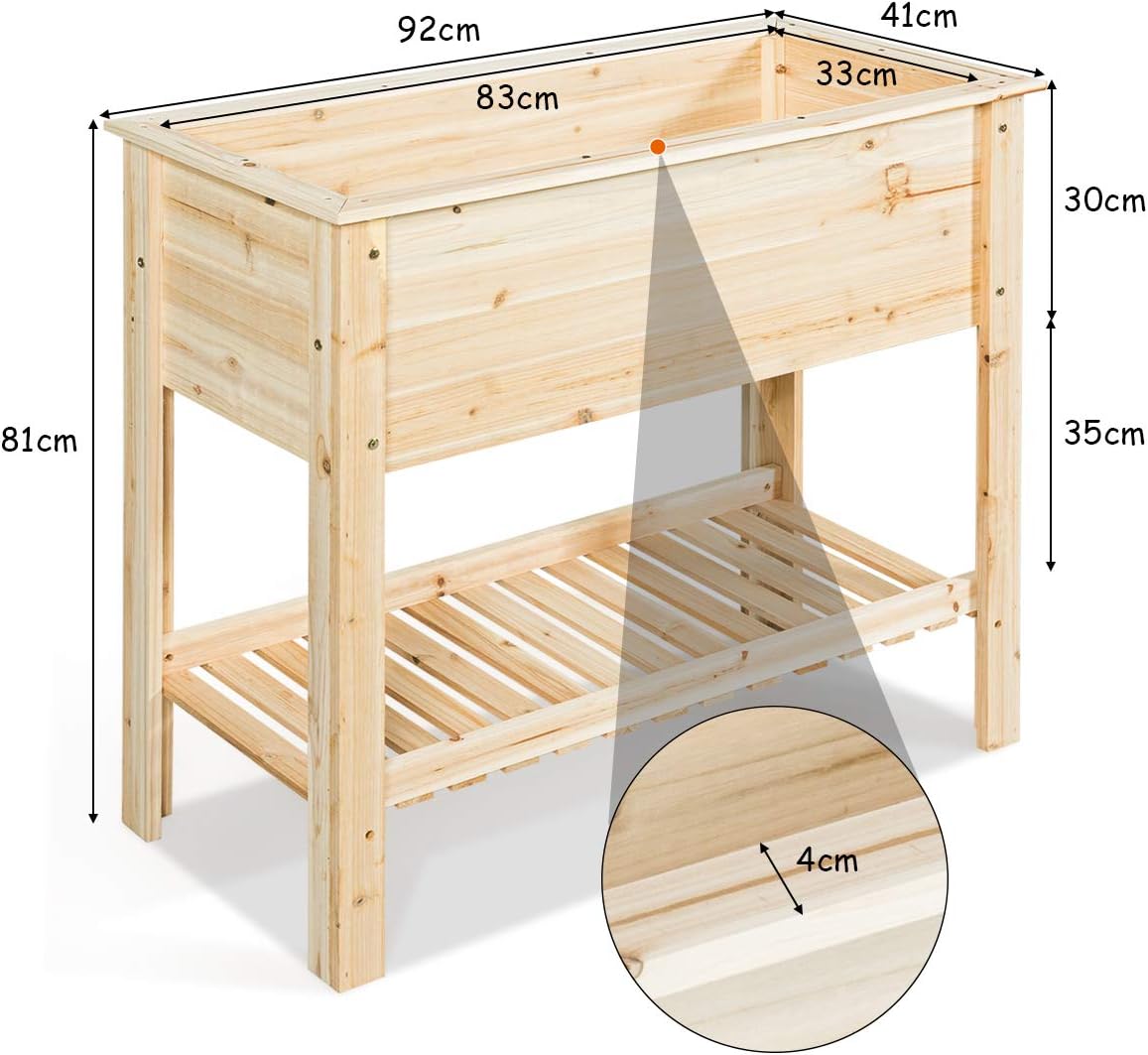 Carre Potager sur Pieds, Jardiniere Rectangulaire en Bois pour Legumes, Herbes, Fleurs, Lit Sureleve avec Etagere，Charge 80 KG(91,5 x 40,5 x 80,5 CM) - 3
