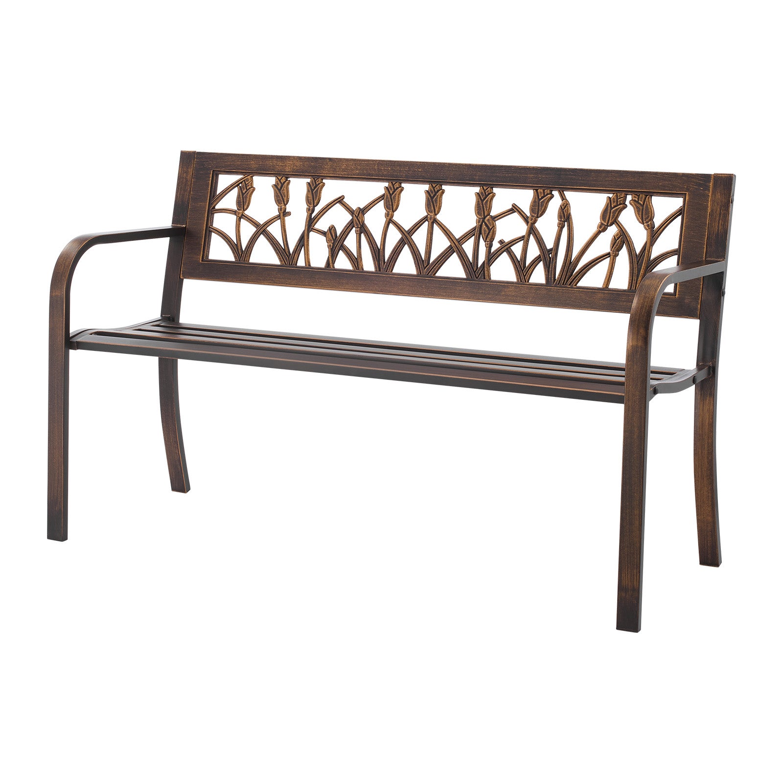 Banc de jardin,VEVOR 127 cm,en acier carbone avec dossier en PVC à motif floral et accoudoirs à bords arrondis,pour terrasse,parc,bronze antique - 9