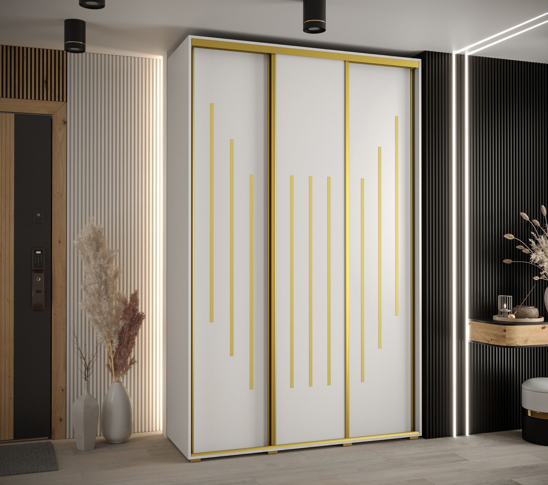 Szafa przesuwna wysoka Davos 8 150 x 60 x 235,2 cm biały + biały + u. złoty - Abiks Meble - 2