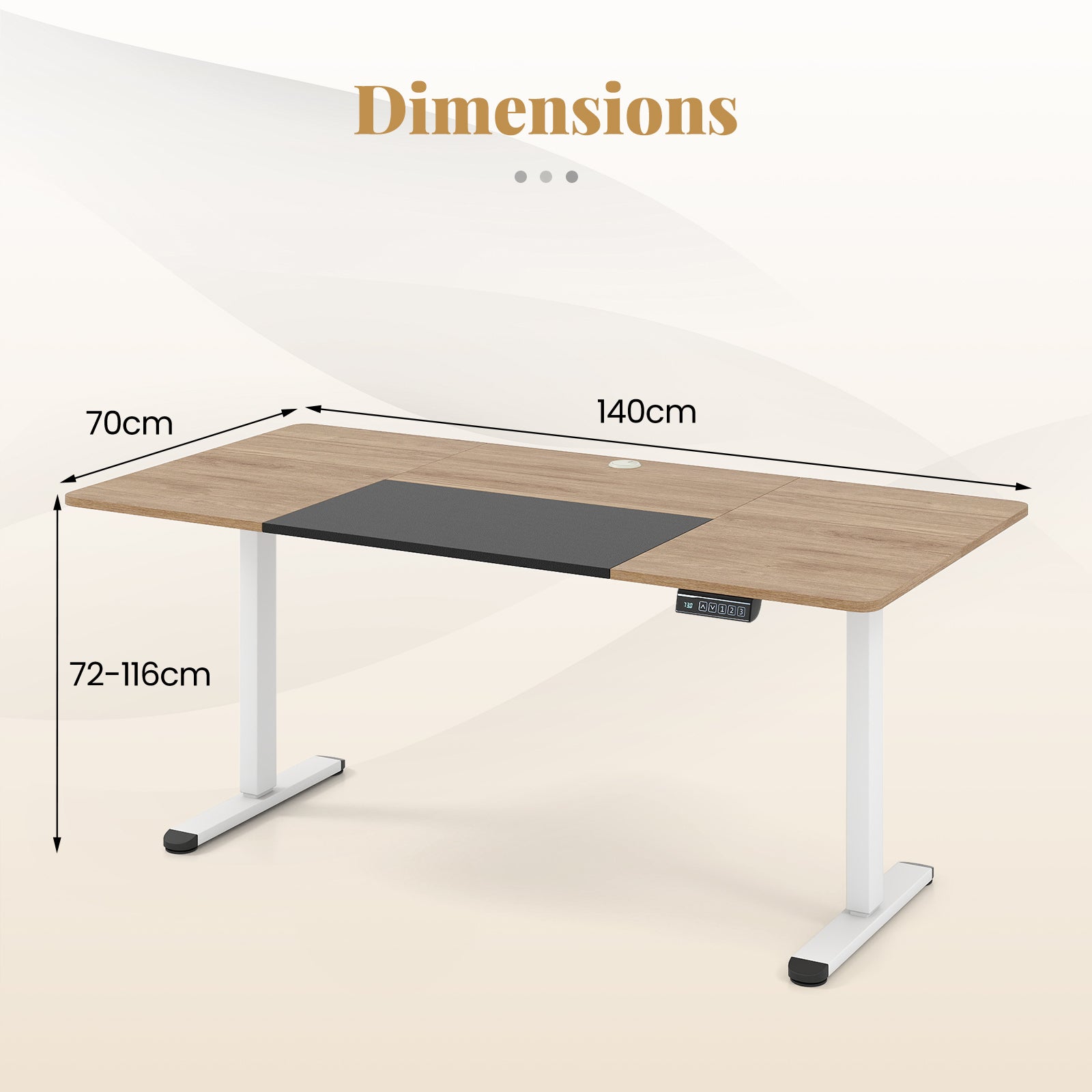Bureau Électrique Réglable en Hauteur, 140 x 70 cm, Table Assis Debout avec Moteur Puissant et Fonction Mémoire 3 Hauteurs, Naturel Foncé - 8