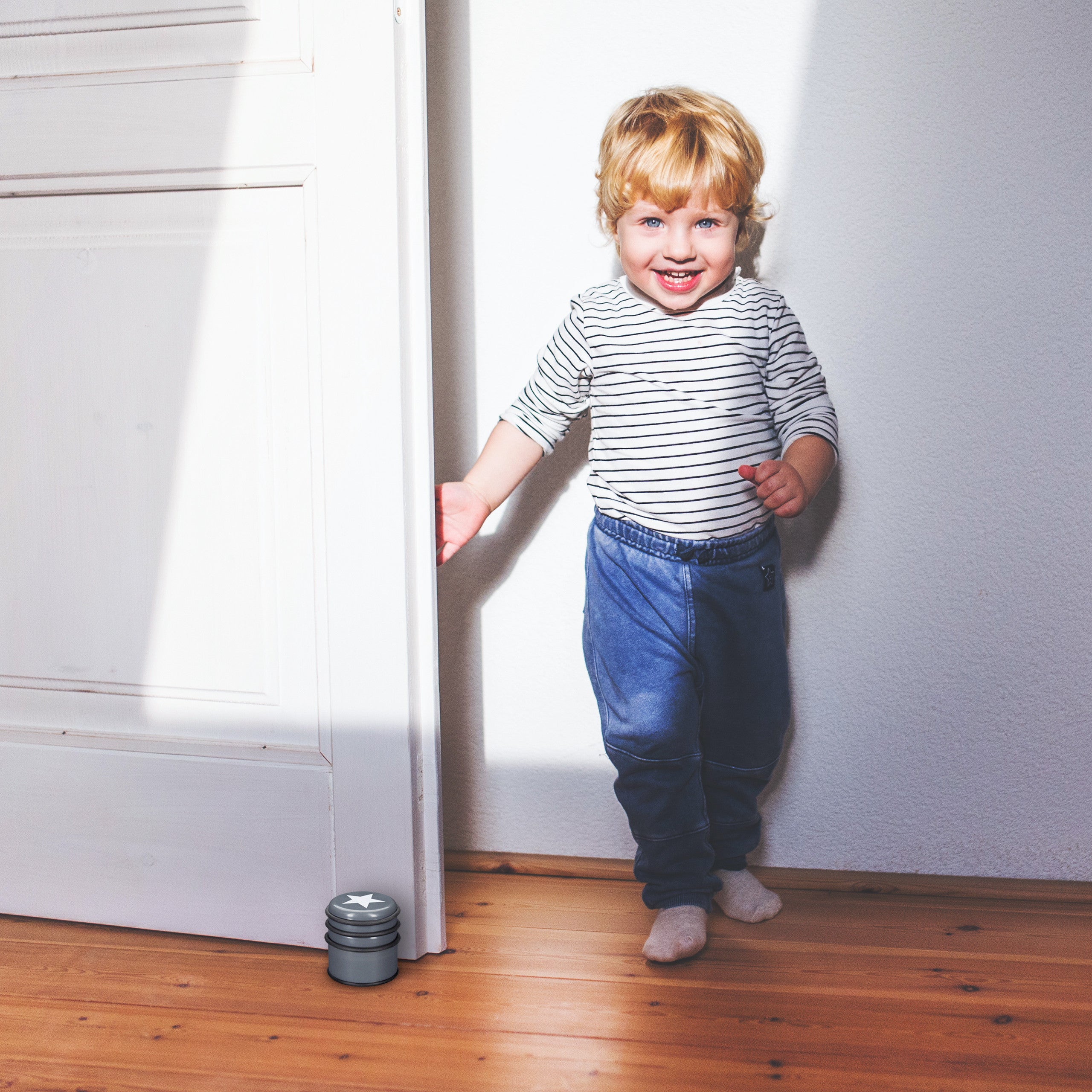 2x Fermaporta a Pavimento, Blocca Porte e Finestre, Grande, con Stella, 8 cm di Altezza, Grigio Scuro - 2