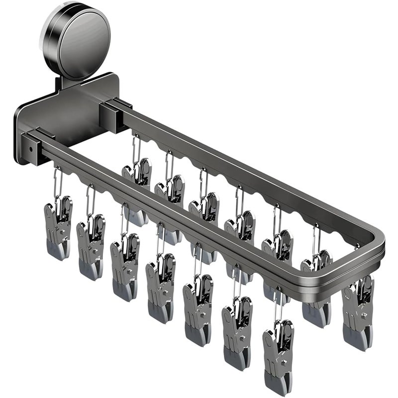 Suszarka ścienna z przyssawką i 14 klipsami, składana, odpowiednia do skarpetek, bielizny, ubrań i ręczników (1 opakowanie)