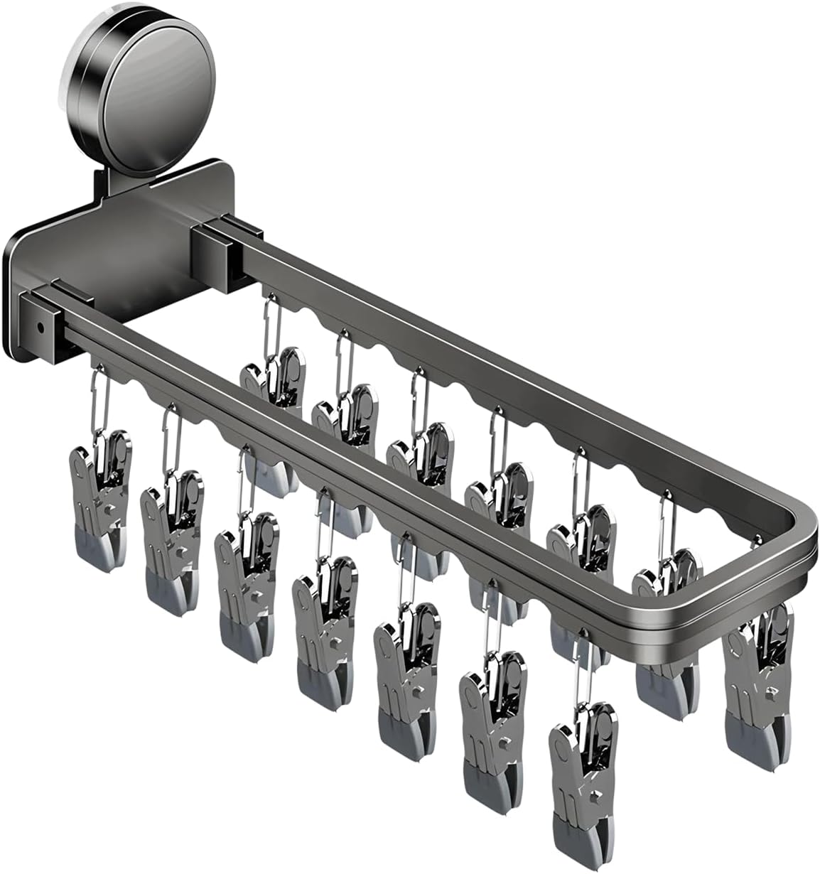 Suszarka ścienna z przyssawkami i 14 klipsami, składana, do suszenia skarpetek, bielizny, ubranek dziecięcych i ręczników (1 opakowanie)