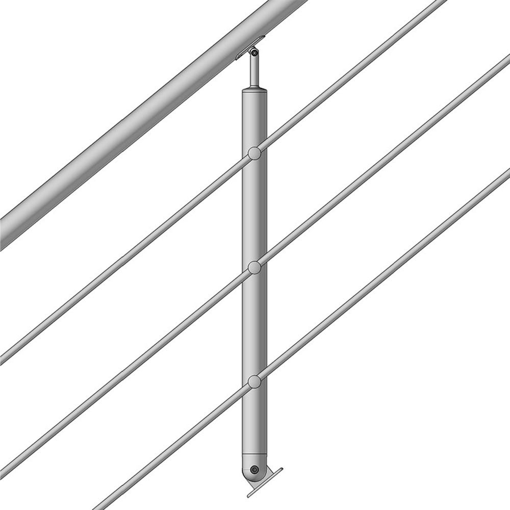Kit Réno pour garde-corps d'escalier - sur-mesure - 3 poteaux - Main courante inox Ø42,4 mm + embout inox - 3 barres Ø12 mm sur supports transversaux - 6