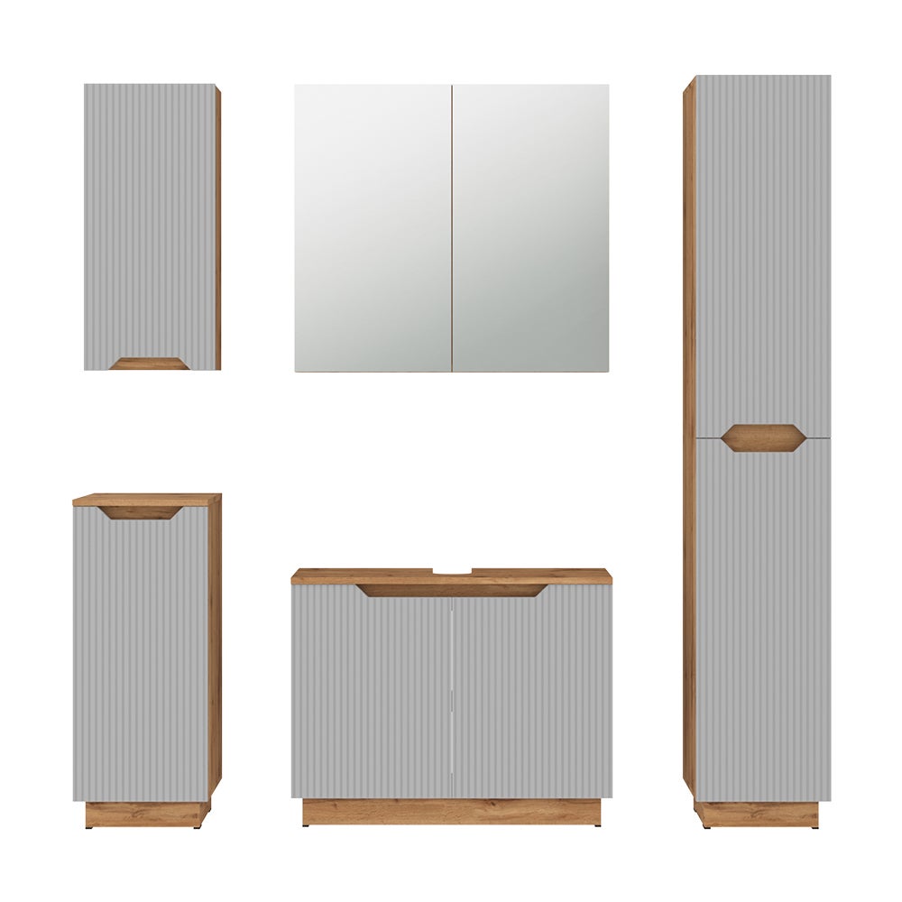 Vicco Zestaw mebli łazienkowych Lotta, Dąb/szary w paski, 5 części