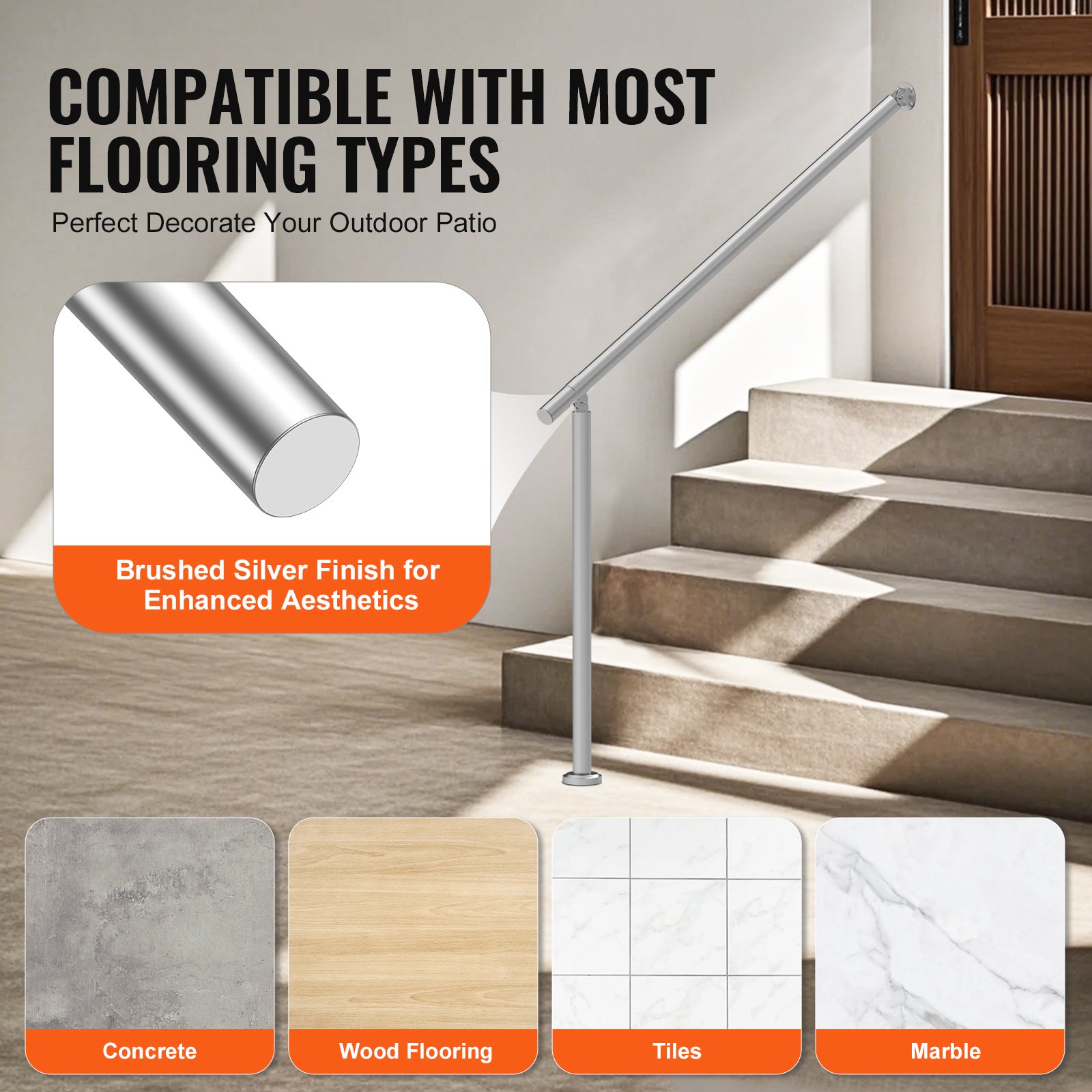 Ringhiere esterne 120 cm,SucceBuy parapetto terrazza argento,fissaggio a muro,kit completo. - 7
