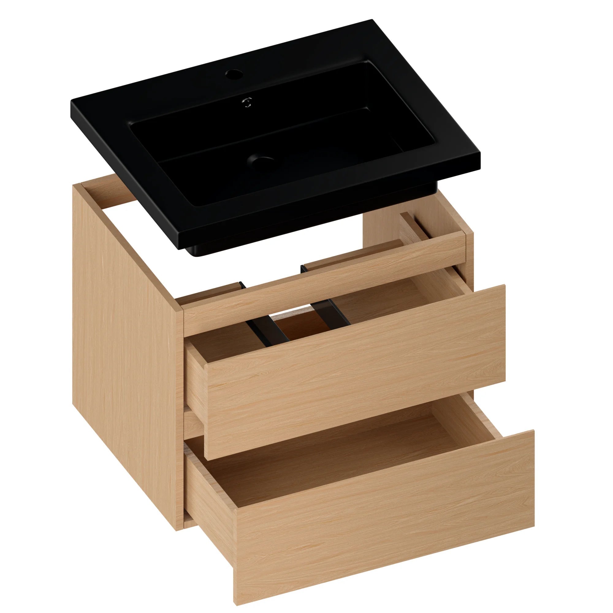 Mirlux Meuble vasque Karo - 60 cm - Chêne clair - Vasque noire - 5