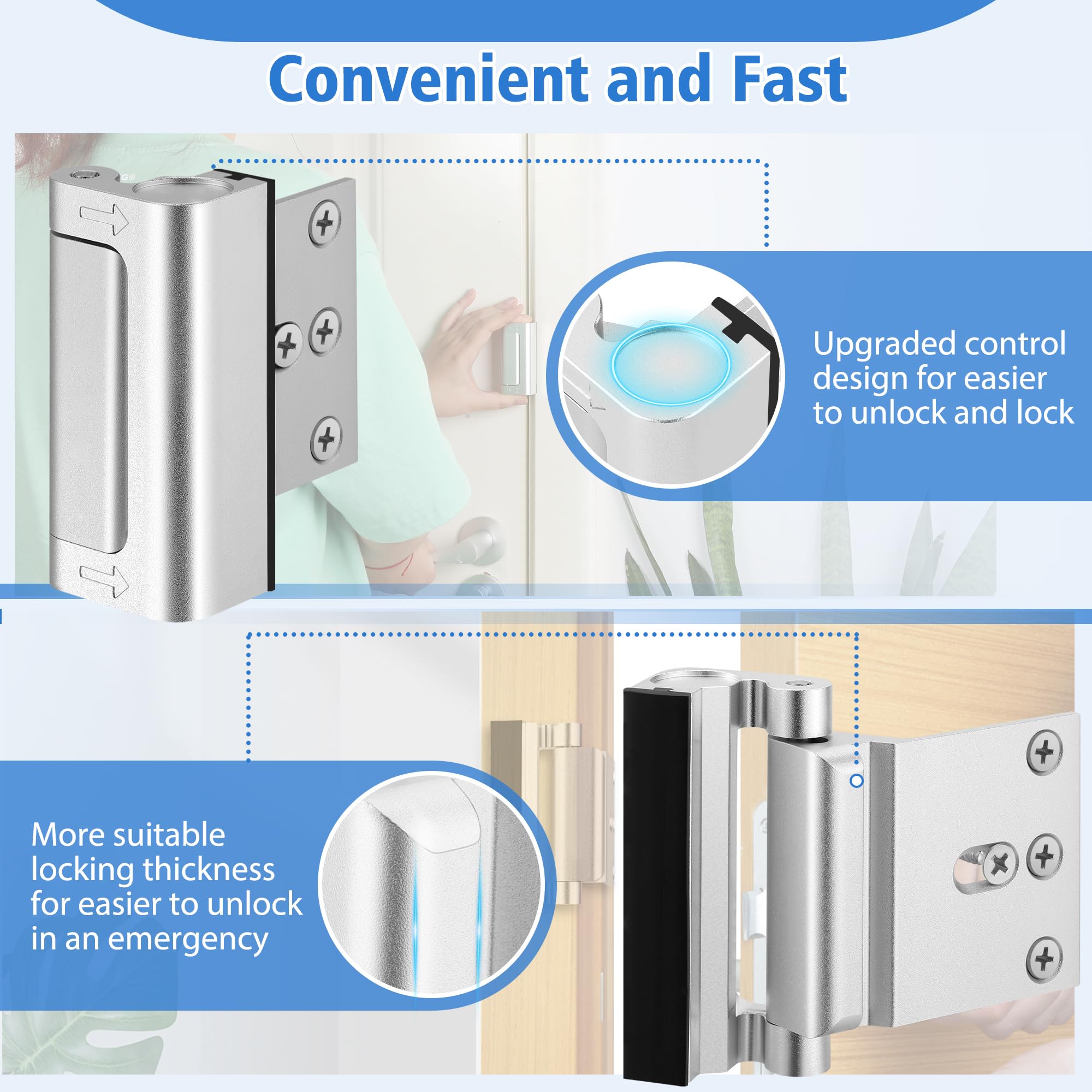 Serratura di rinforzo per porte, serratura di sicurezza per porte domestiche, serrature per porte a prova di casa Resiste a 800 libbre - 5