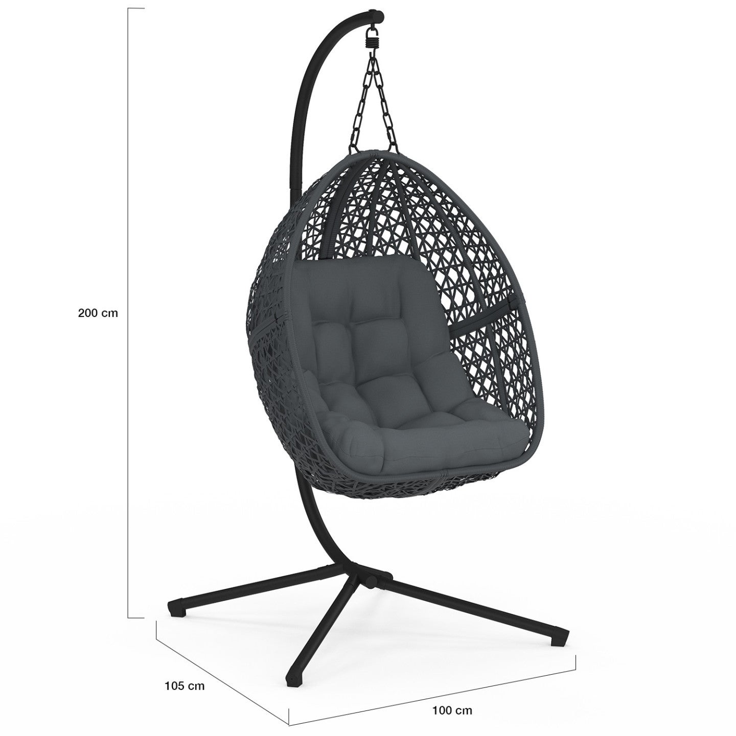 Fauteuil lune suspendu ajouré effet rotin avec coussin gris - 4