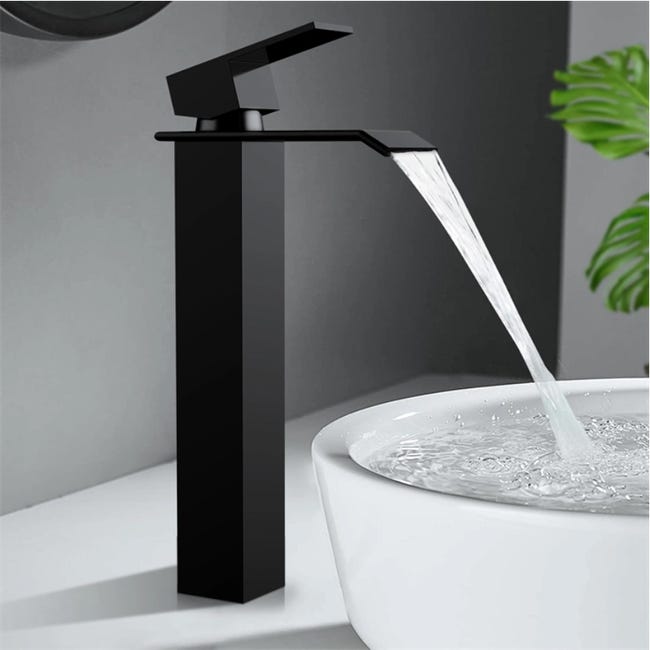 Mitigeur de Lavabo Cascade Bec Haut Noir – Robinet Salle de Bain en ...
