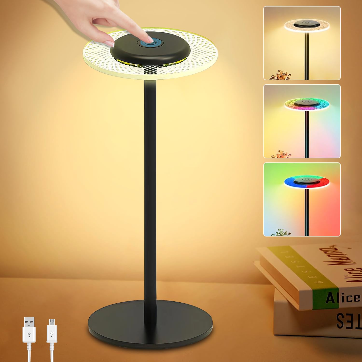 Bezprzewodowa lampa stołowa lampa stołowa z możliwością ładowania RGB i ciepła biel płynna regulacja jasności lampa zasilana baterią odpowiednia baru