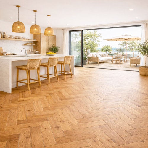 Parquet Bâton Rompu Chêne Contrecollé Verni Brossé Rustique Cesar Naturel 90X12X600mm - 2,5mm de couche d'usure