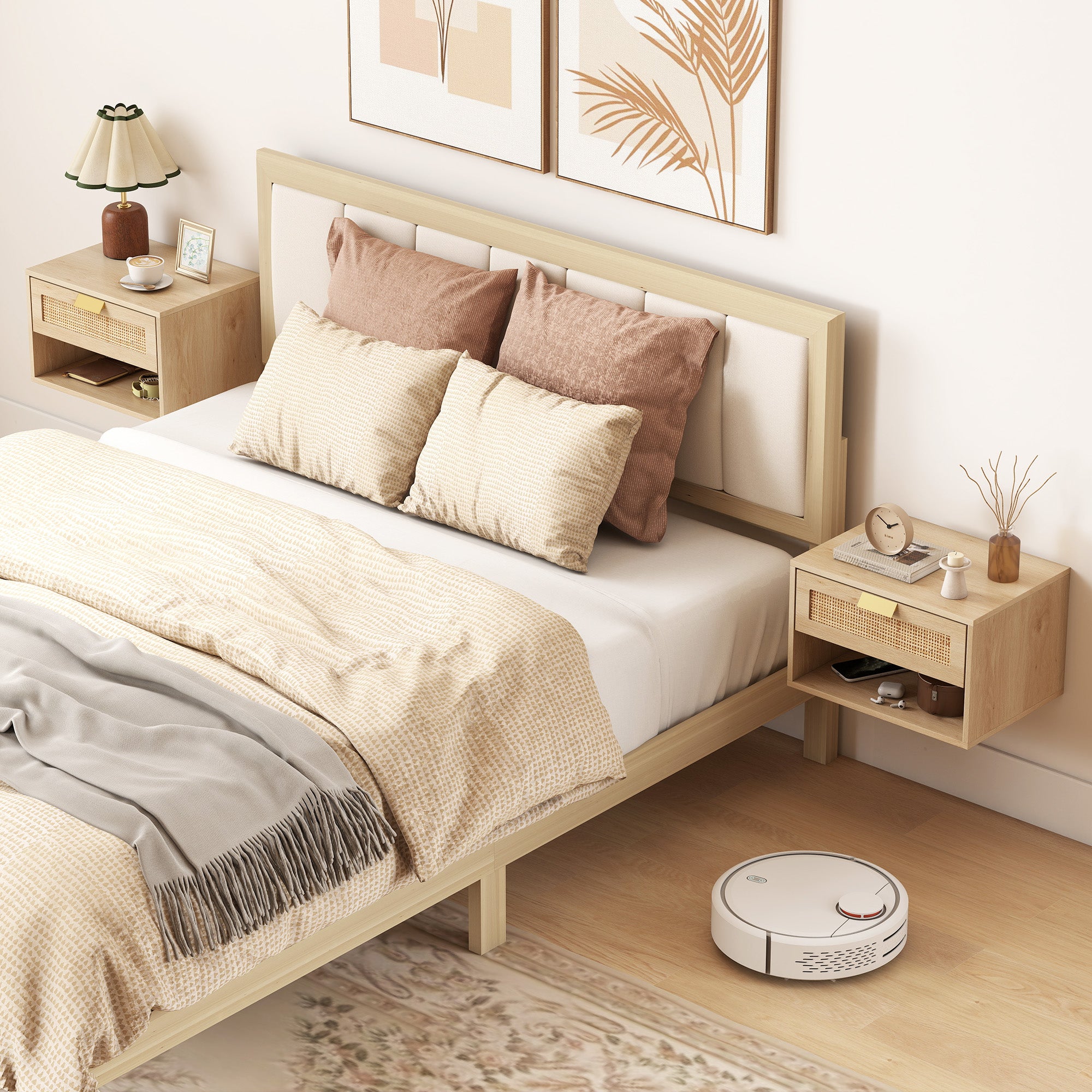 Homcom Mesitas De Noche Melamina De Madera Roble 40X30x25 Cm Claro , Leroy Merlin