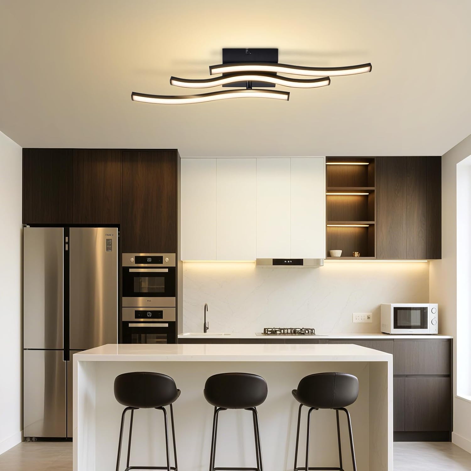 ZMH Lampa sufitowa LED 18W nowoczesna czarna o falistym kształcie do kuchni, salonu i przedpokoju - 2