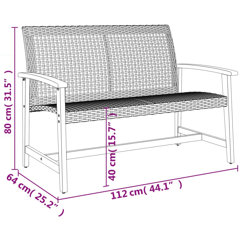 Banc de jardin gris 112 cm résine tressée et bois d'acacia vidaXL - 3