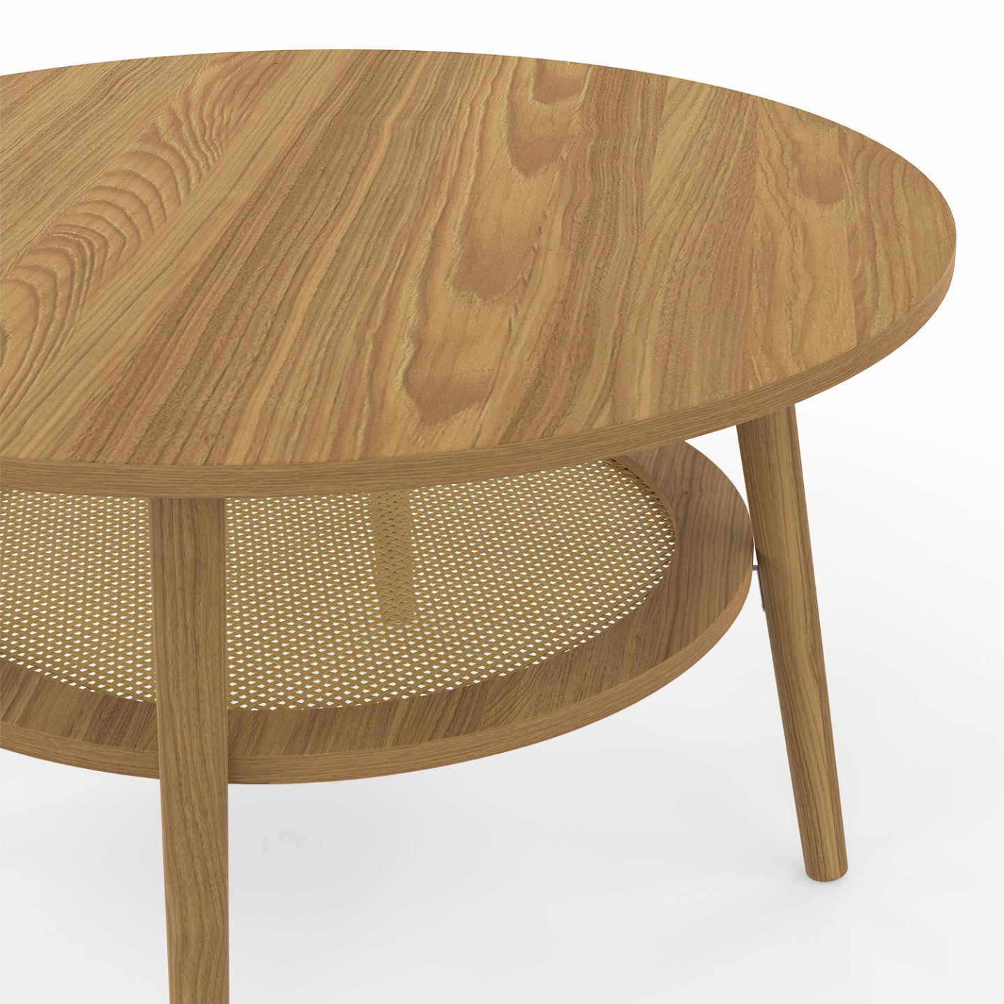 Table basse ronde HANAE 70 cm bois façon hêtre et plateau effet naturel cannage - 5