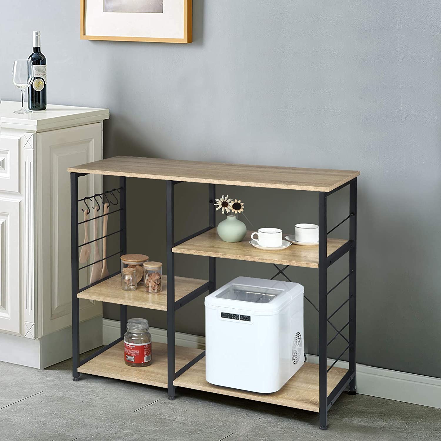 Woltu – Étagère cuisine à roulettes 3 niveaux – Cadre métal et bois d'ingénierie – Dimensions 60x40x82,5cm – Capacité 10kg/étagère
