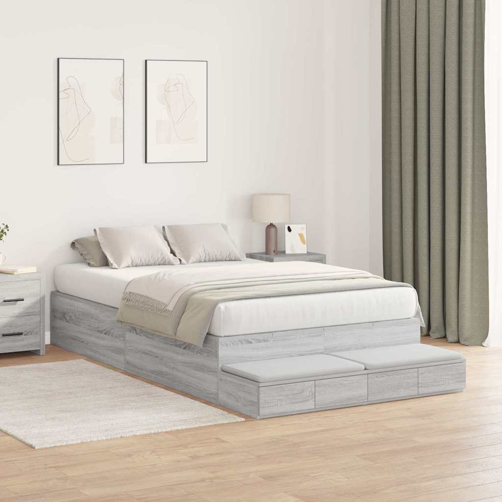 Cadre de lit avec rangement et tiroir gris 120 cm - 4
