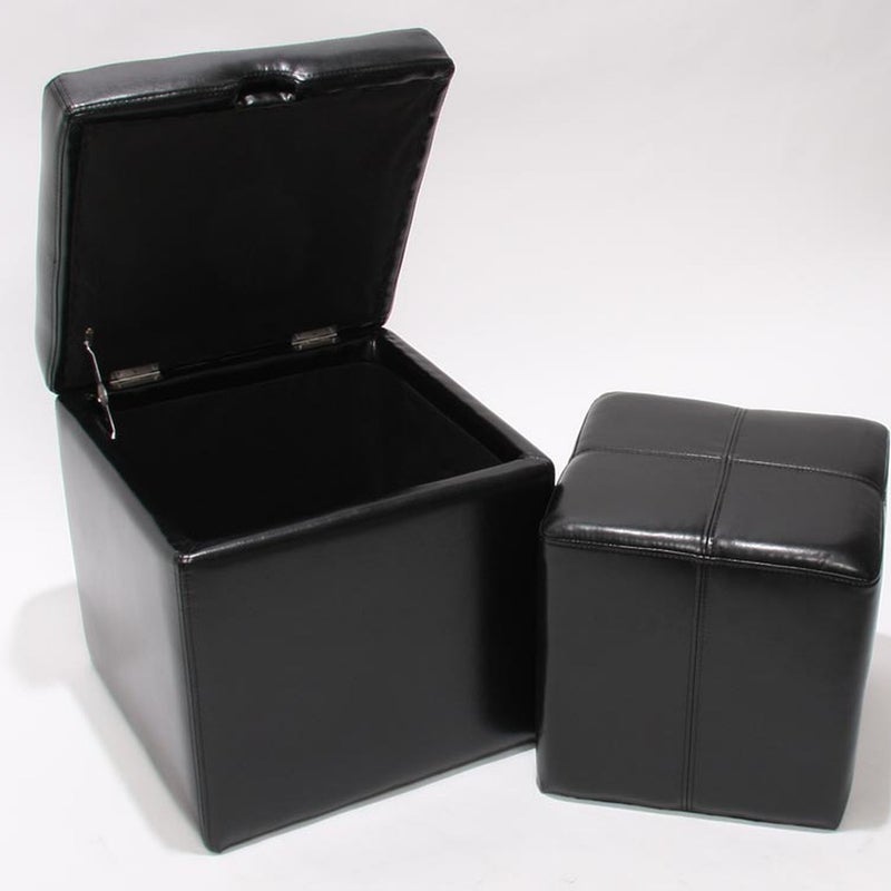 Zestaw 2 sztuk pufy sześciennej pufy skrzynki do przechowywania Onex, skóra + sztuczna skóra, 45x44x44cm Certyfikat MVG ~ czarny