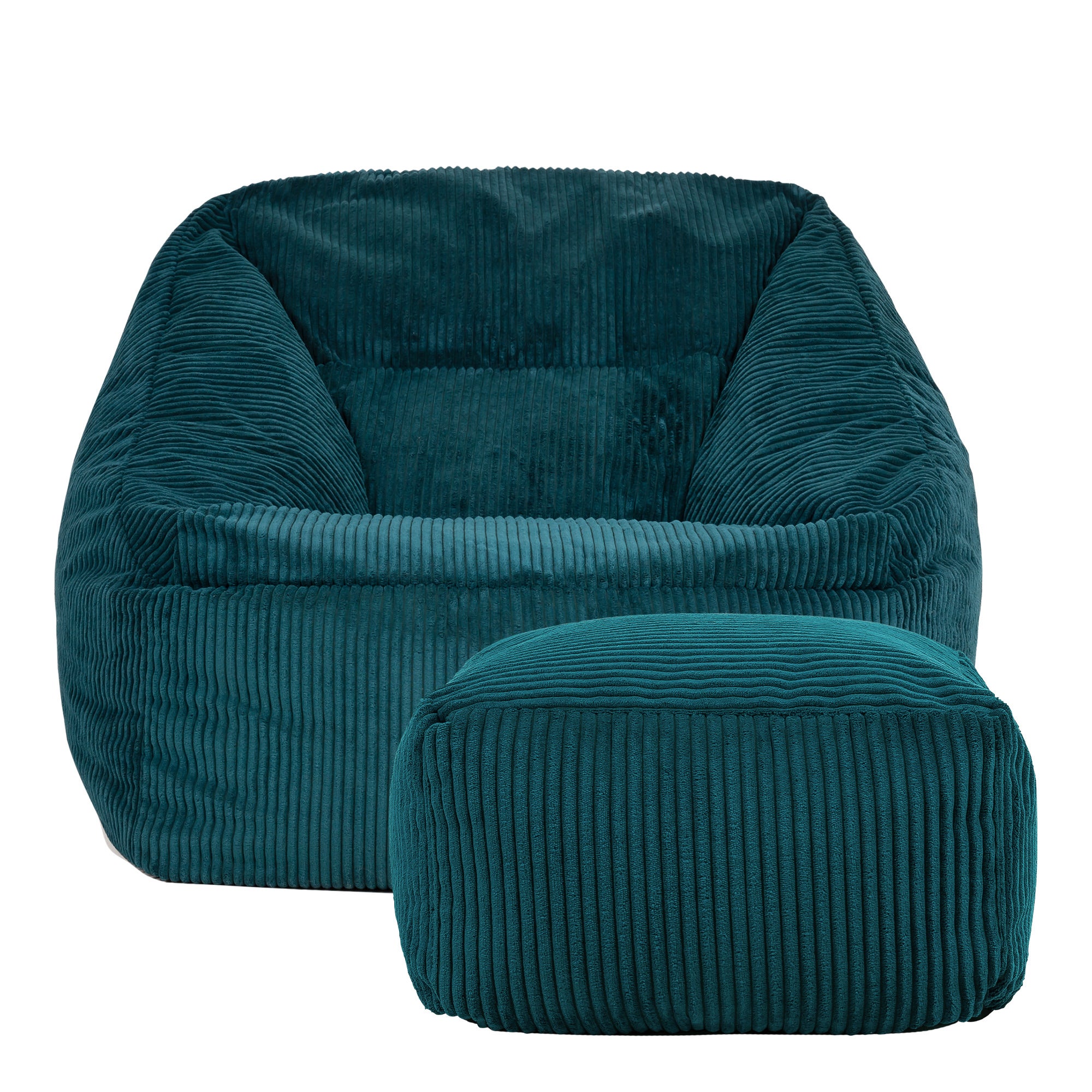 Pouf fauteuil avec repose-pied carré Icon velours côtelé bleu canard 97x84cm Oeko-Tex® - 4