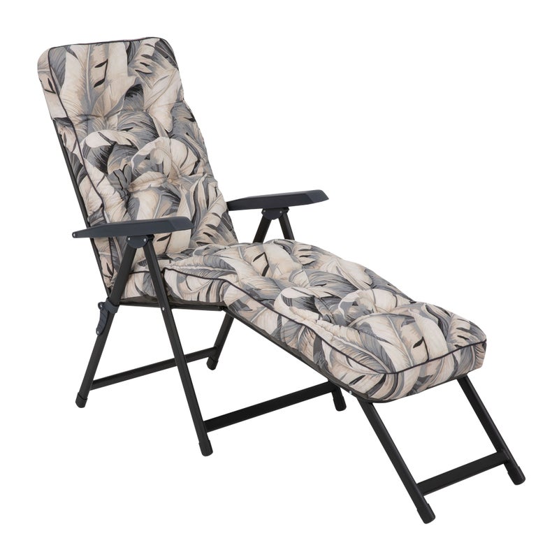Leżak ogrodowy z podnóżkiem Lena Lounger Black Edition liściasty Patio