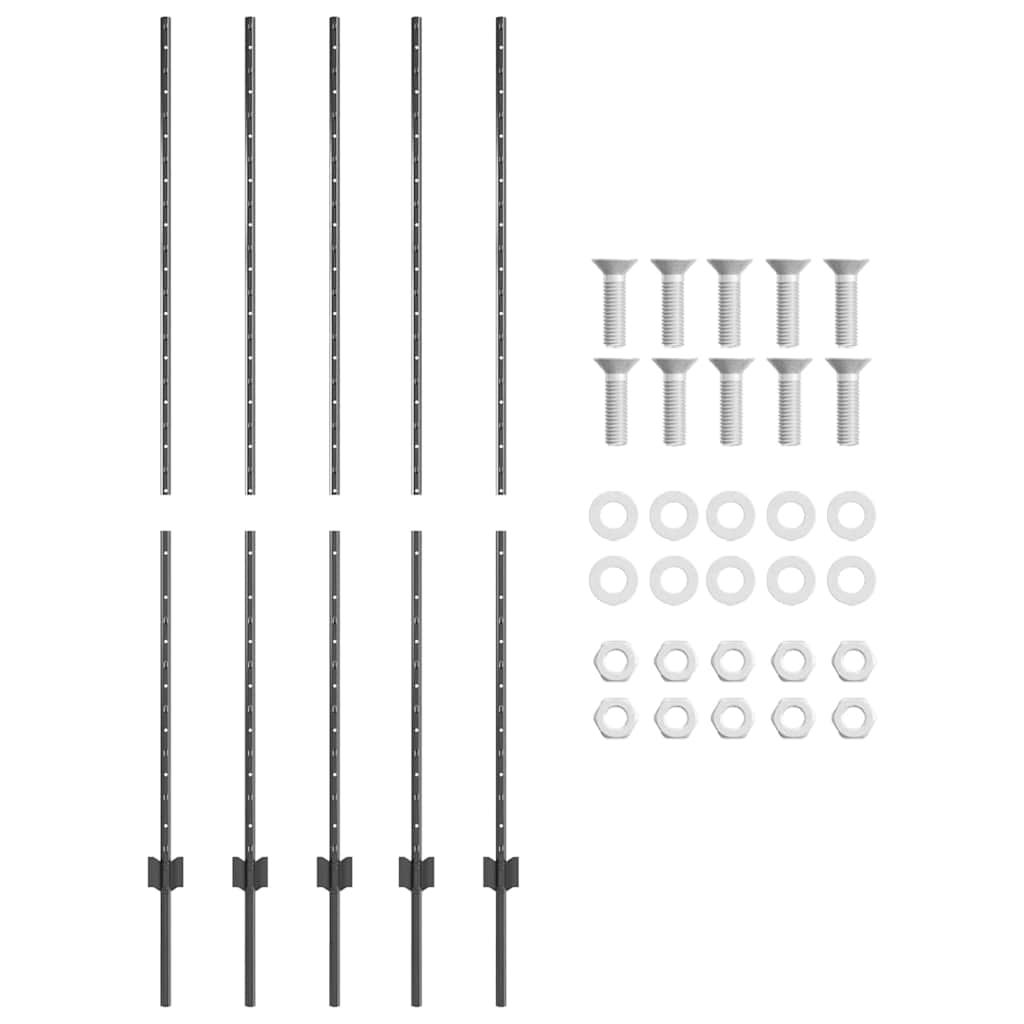 vidaXL Poteau de clôture. 5 pcs Gris 160 cm Acier - 5
