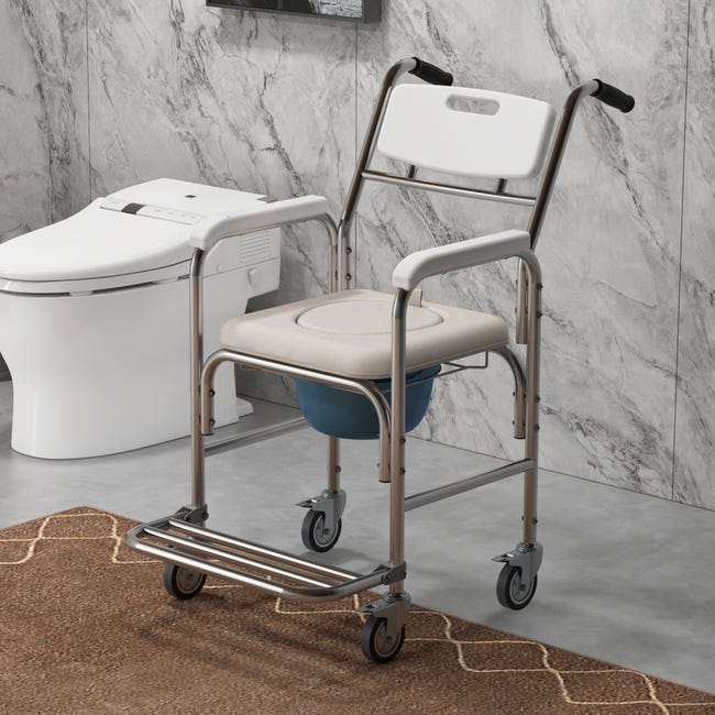 HOMCOM Sedia a Rotelle Impermeabile con WC Seduta in Ecopelle,