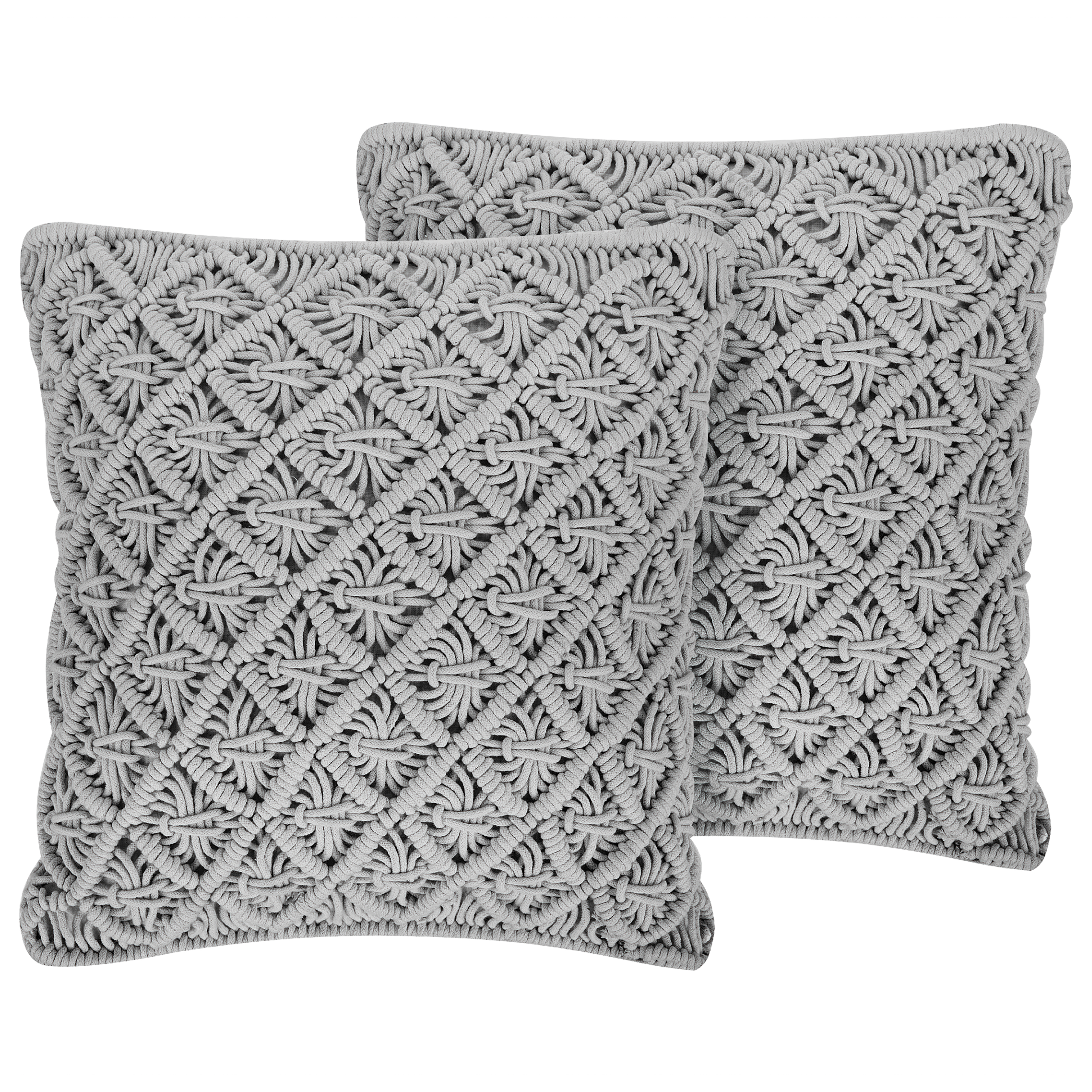 Beliani conjunto de 2 cojines kizkalesi algodón 45 x 40 cm liso macramé gris