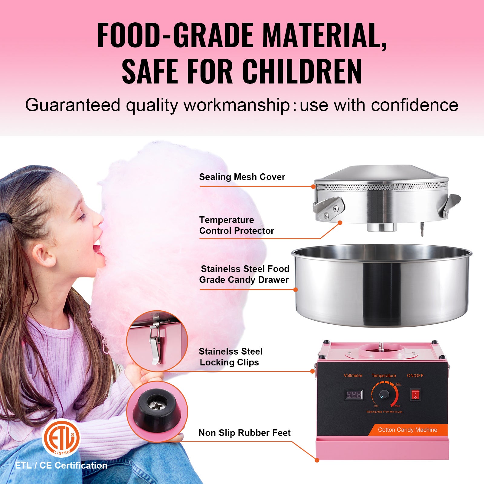 Macchina elettrica zucchero filato,SucceBuy 1000 W,ciotola in acciaio inox,cucchiaino zucchero,per compleanni dei bambini,feste di famiglia,rosa - 6