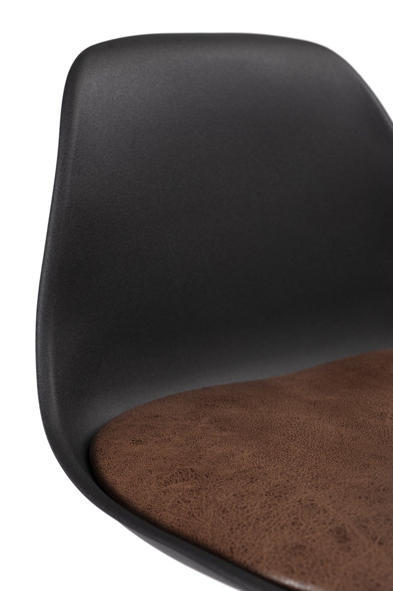 Lot 2 tabourets de bar design, siège petit dossier coussin simili effet vintage, pivotant, hauteur réglable SIG+ (noir intégral marron) - 2