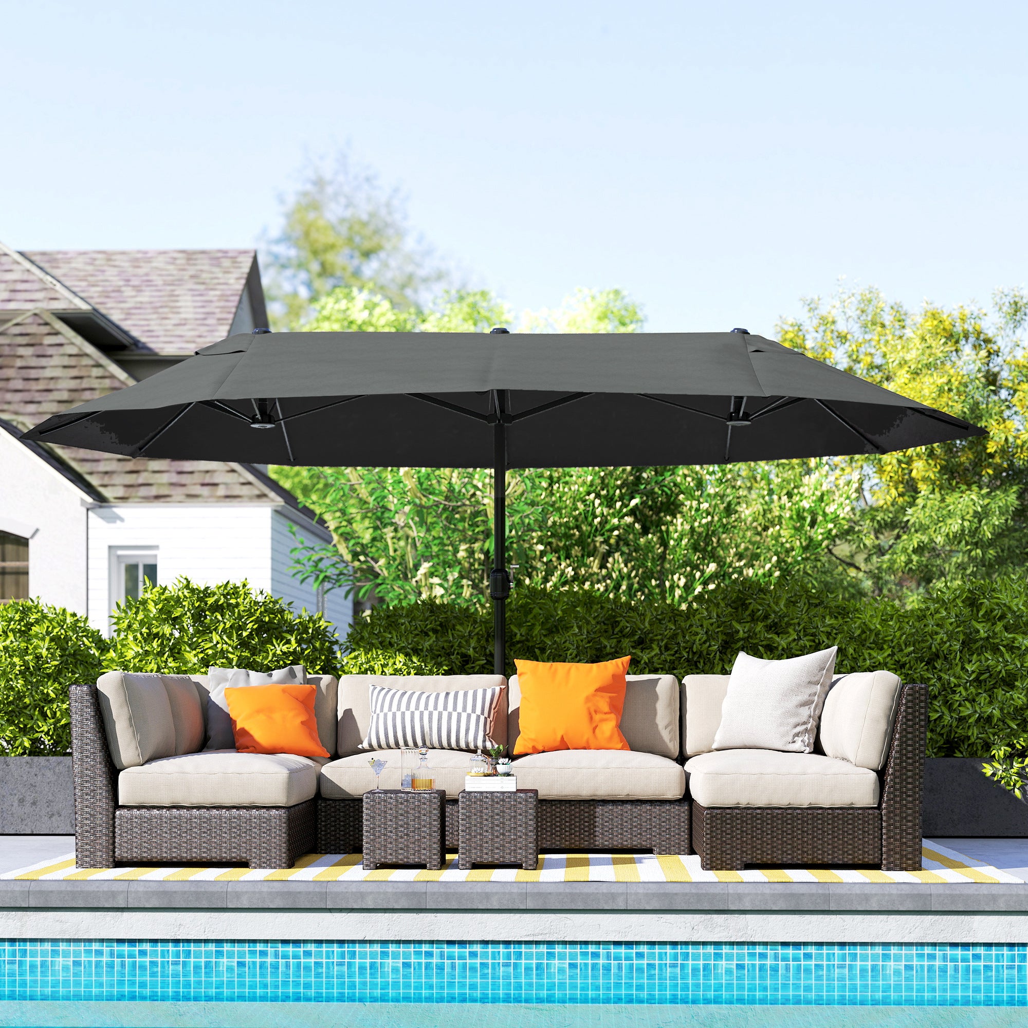 Chapéu de Sol Duplo Outsunny Cinzento Tela de Poliéster, Aço 460x270x240cm - 9