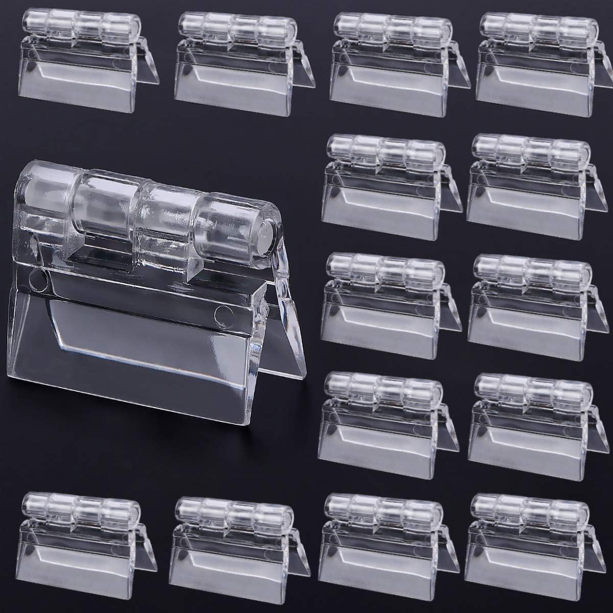 Opakowanie 10 składanych zawiasów wykonanych z trwałego, przezroczystego tworzywa sztucznego i akrylu Perspex, 45 x 34 mm