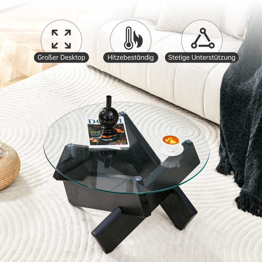Tavolino Rotondo MDF e Vetro Temperato Multicolore 79cm, Gambe Legno Nero, Superficie Vetro 0,8cm, Design Elegante e Moderno - 5