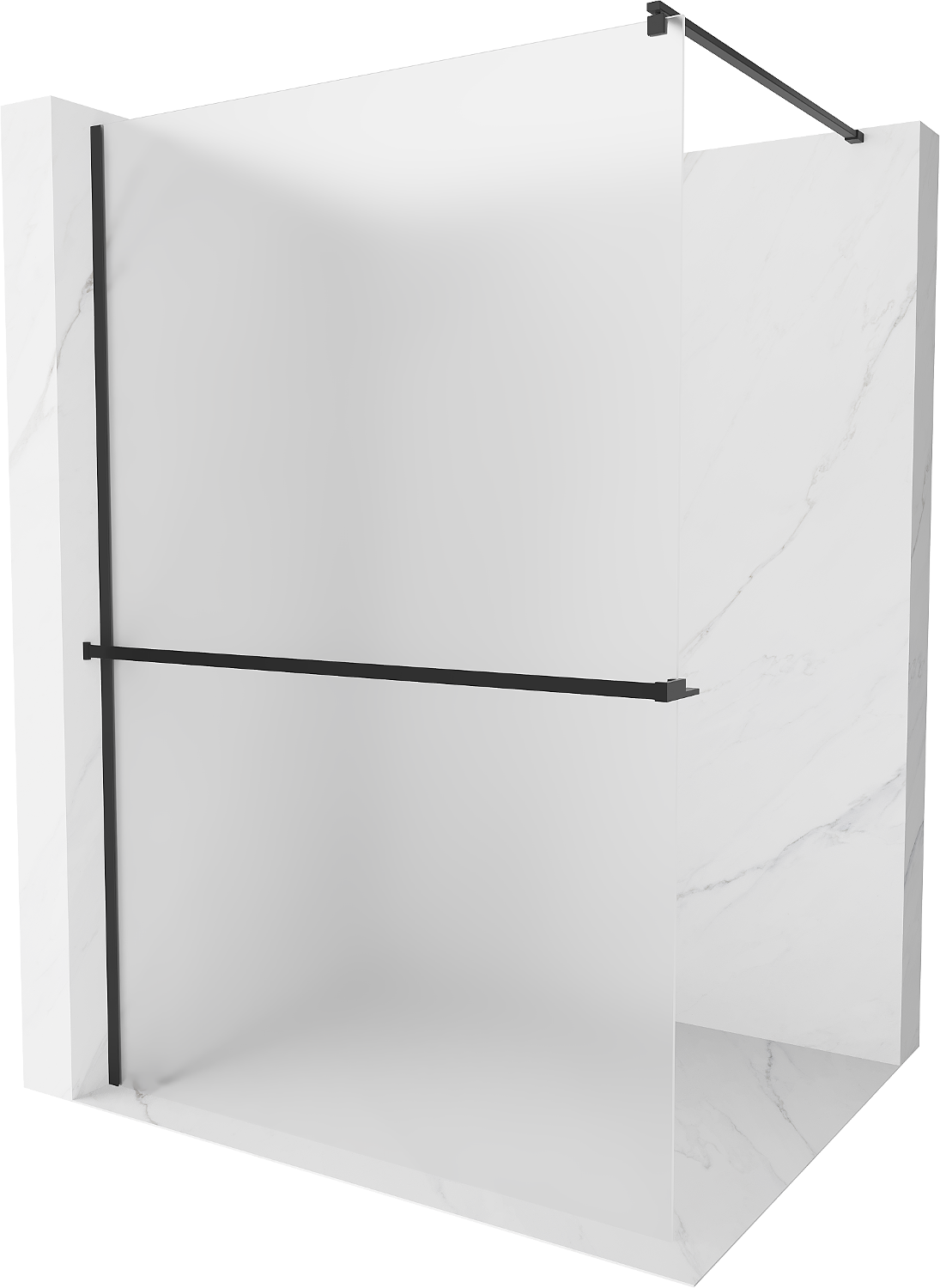 Mexen Kioto+ ścianka prysznicowa z półką Walk-in 90 x 200 cm, szron, czarna - 800-090-121-70-30
