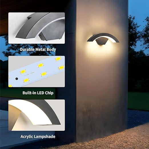 Lot de 2 Applique Murale LED Extérieure 24W IP65 Étanche – Lumière Blanc Chaud 3000K, 2700LM pour Jardin, Terrasse, Façade, Couloir, Allée - 5