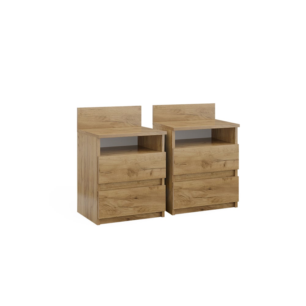 Table de chevet Fyrk, Bois antique, Set de 2, Vicco