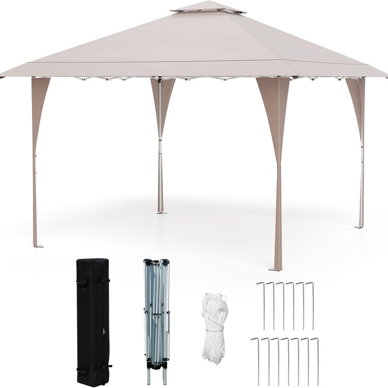 Namiot Pawilonowy 3M, z Przezroczystą Moskitierą z Czterech Stron, Małym Okienkiem w Dachu, Beżowy (3,9 x 3,9 m – Beżowy | bez Zasłony)