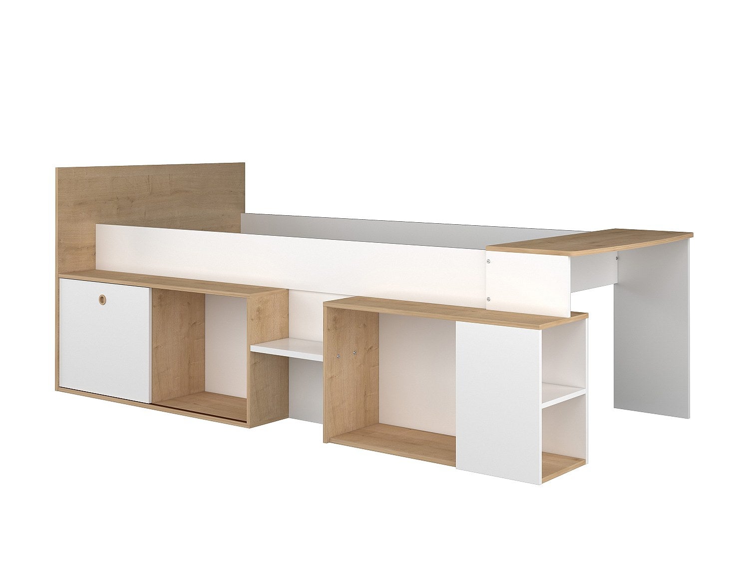 Letto 90 x 190/200 cm con cassetti e ripiani Bianco e Naturale PAULETTE
