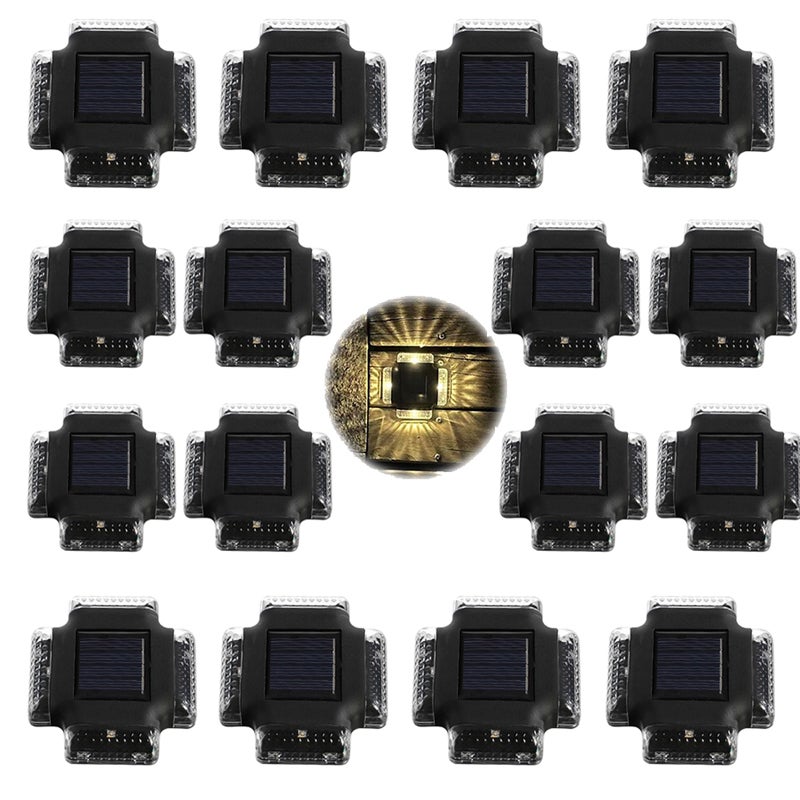 Czterostronna solarna lampa ścienna, 16 sztuk, zewnętrzne światło słoneczne, 4LED, ciepłe światło polikrystaliczne