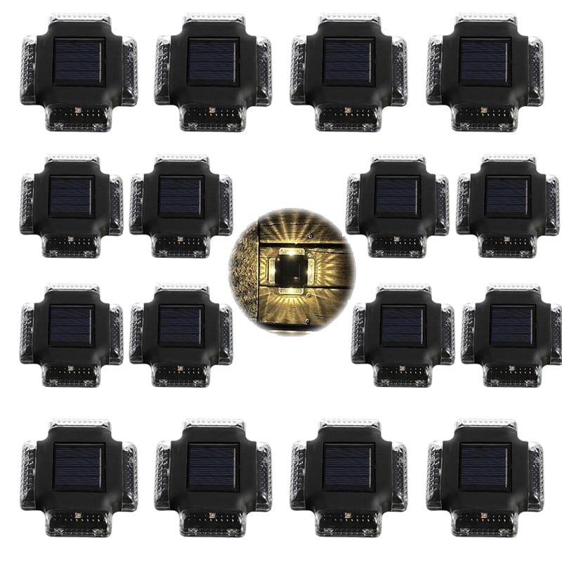 Czterostronna solarna lampa ścienna, 16 sztuk, zewnętrzne światło słoneczne, 4LED, ciepłe światło polikrystaliczne